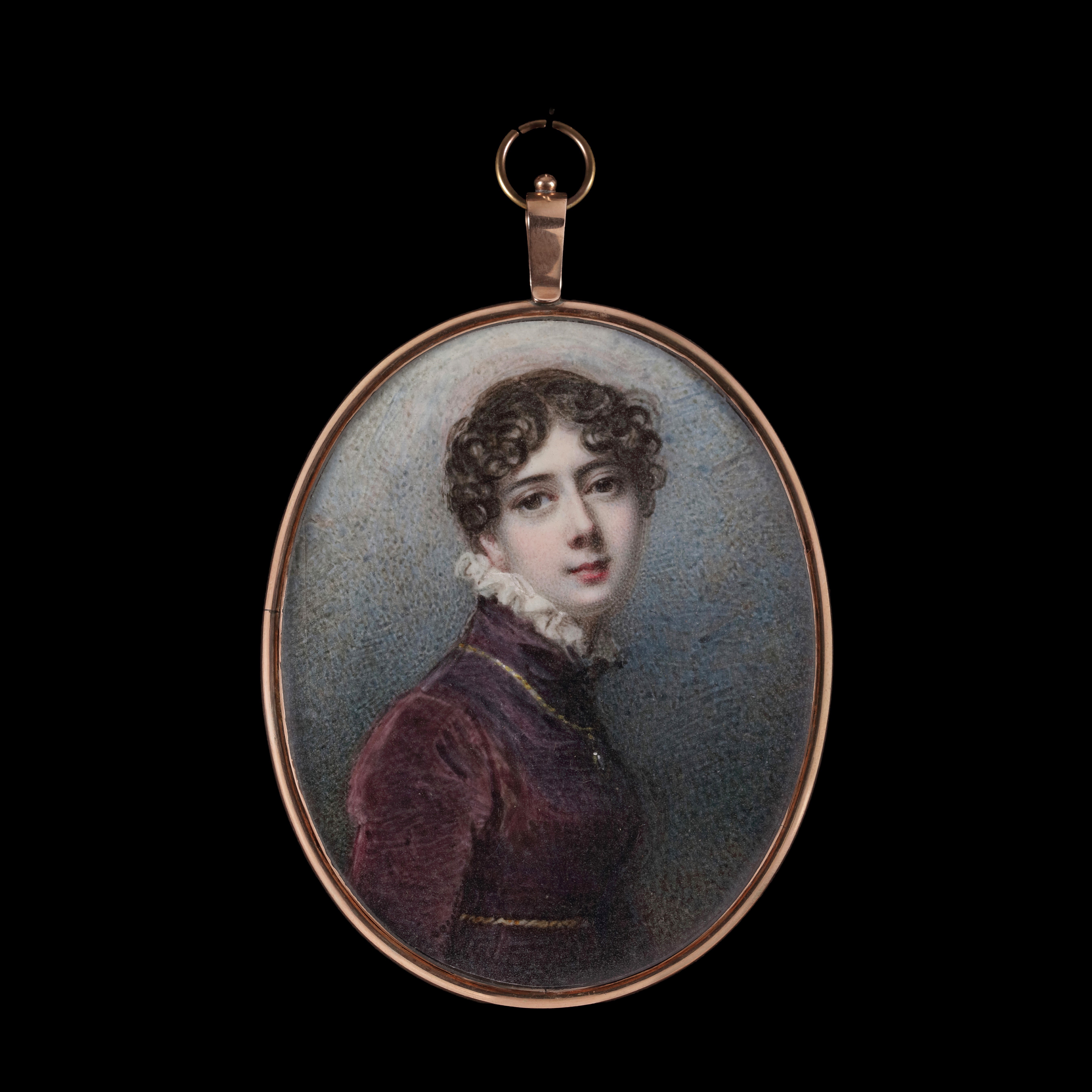 Portrait miniature of Lady Charlotte Townshend, née Loftus (1792-1866), wearing a plum coloured velvet gown with high ruff collar; 1812. 